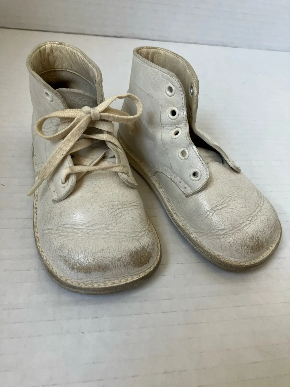 Vintage Cream Leather Lace-Up Baby Boots